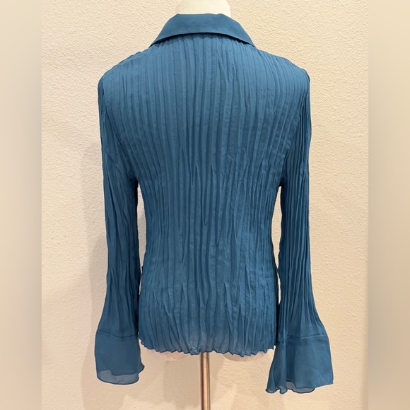 Vintage Y2K White Stag Button Down Ruffle Top Blouse Large (12/14) Blue Romantic - Picture 4 of 8